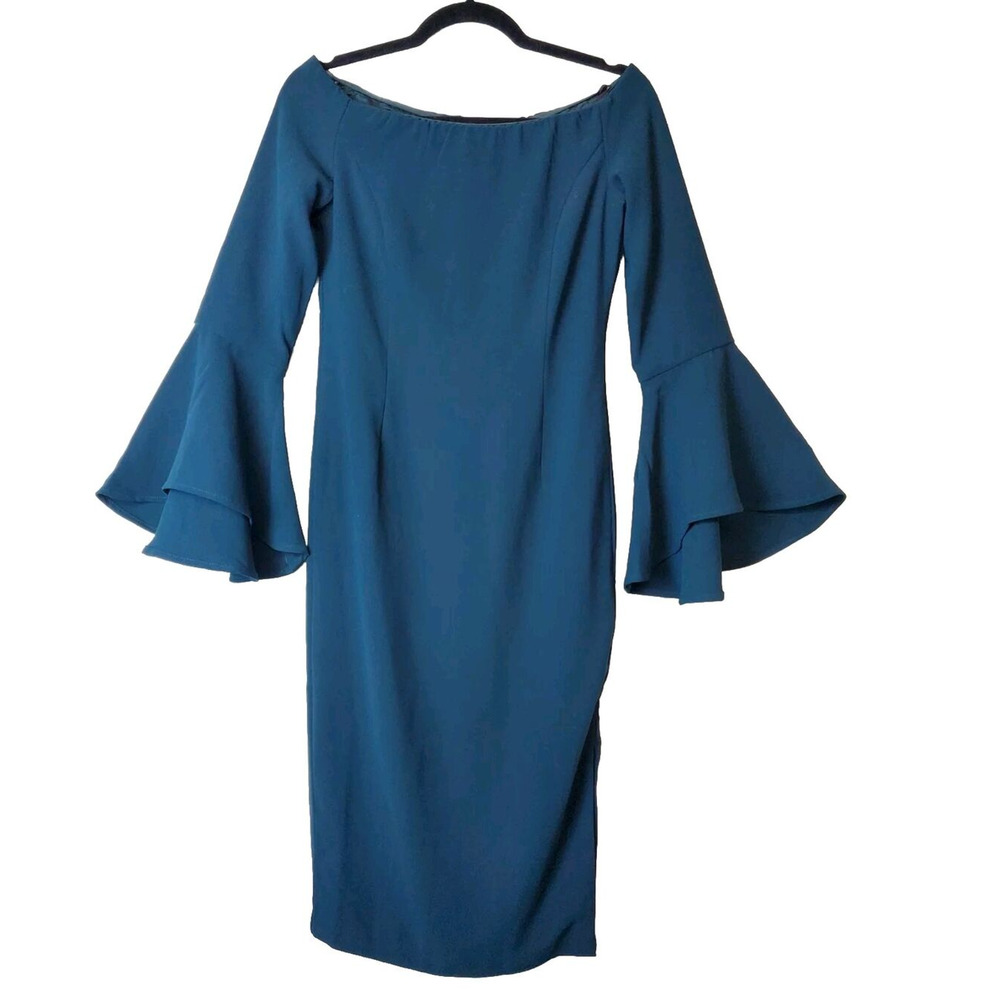 Bardot 4 Off‎ the Shoulder Green Bell Sleeve Sheath Dress Cocktail Party Formal